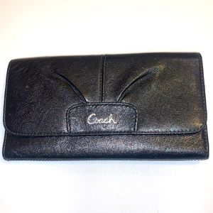 Coach Black Leather Checkbook Wallet